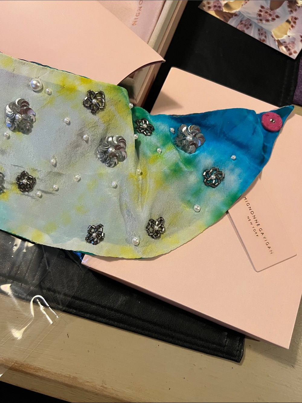 Mignonne Gavigan Mini Tie Dye Le Charlot Multi Embellished Scarf Necklace - Picture 7 of 8